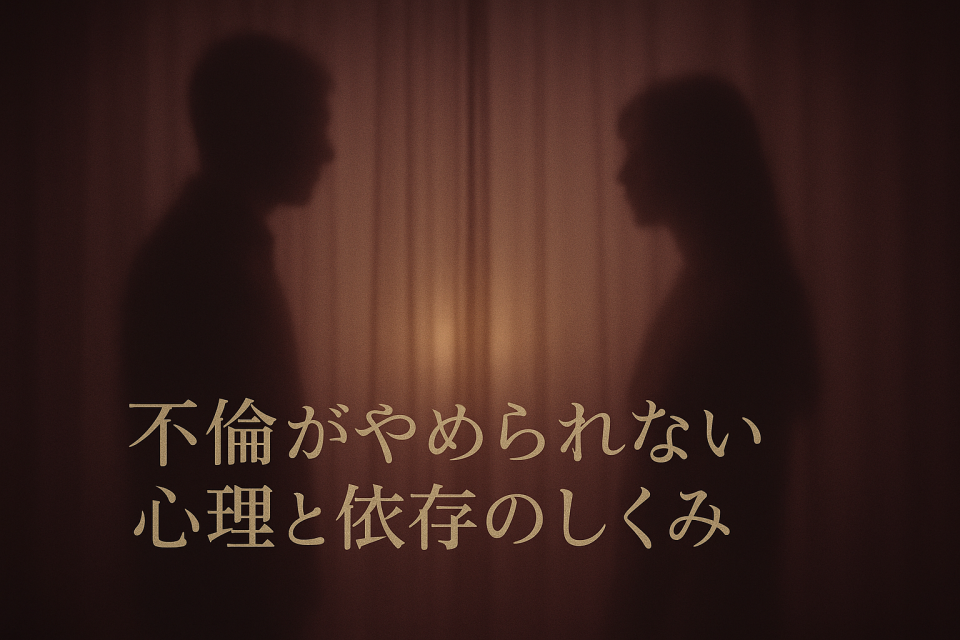 不倫がやめられない心理と依存構造を象徴する抽象的なシルエット画像