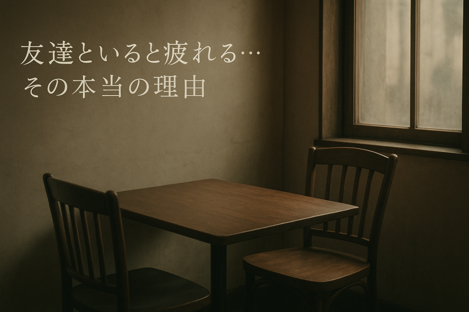 友人関係の距離感と疲れを象徴するカフェテーブルのイメージ