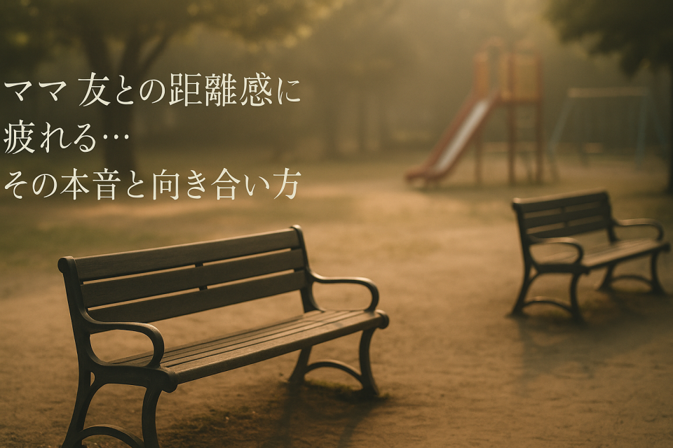ママ友との距離感の難しさを象徴する、離れて置かれた二つのベンチのイメージ