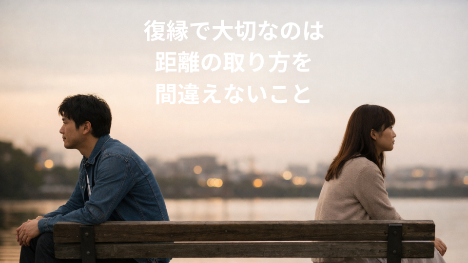 別れた恋人が距離を保ちながら同じ場所に座っている様子を表したイメージ