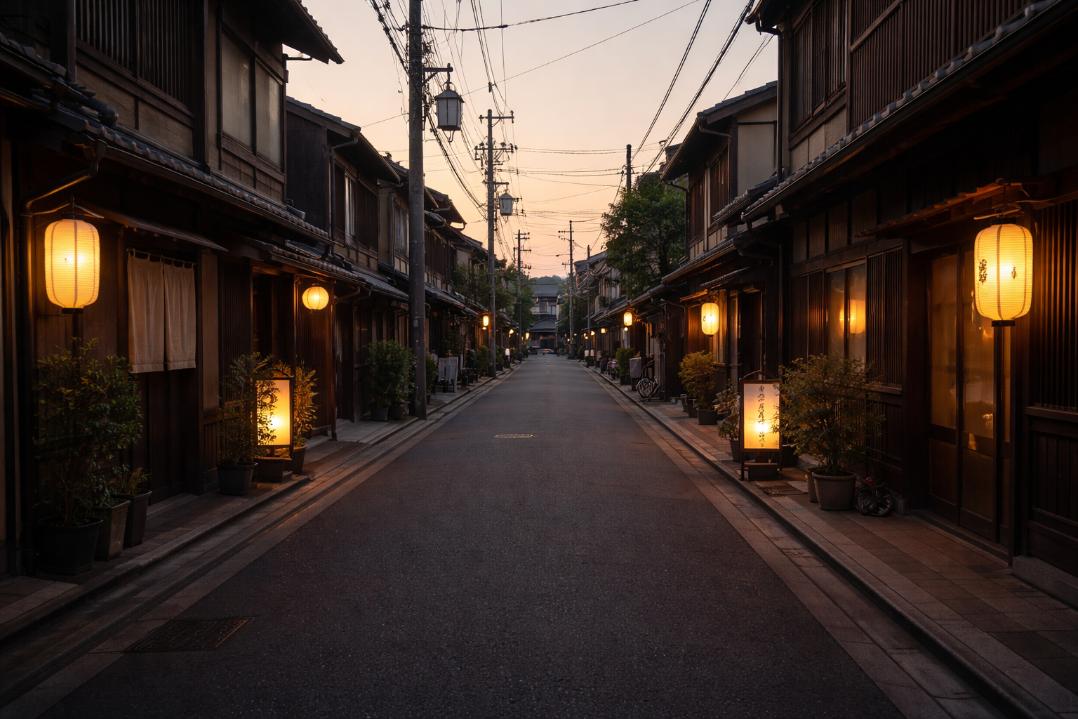 夕暮れの静かな日本の住宅街の道