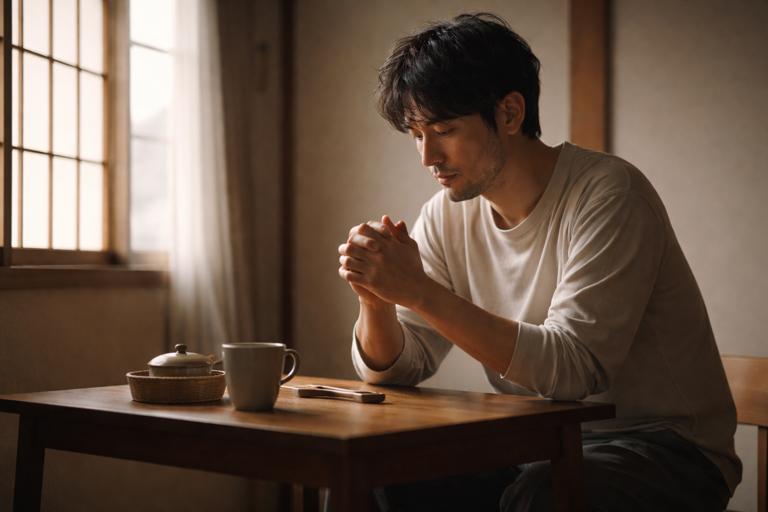 離婚を決断する前に静かに立ち止まり、現実と向き合う男性の後ろ姿