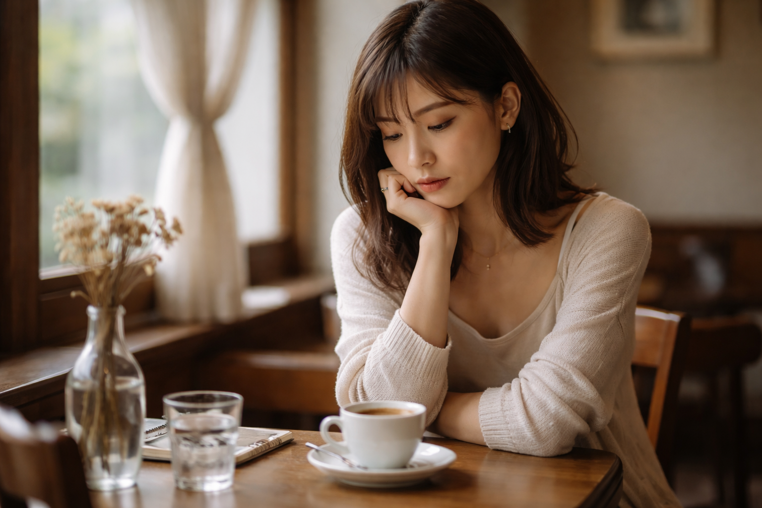 悩みを抱え立ち止まる女性の心情を象徴するイメージ