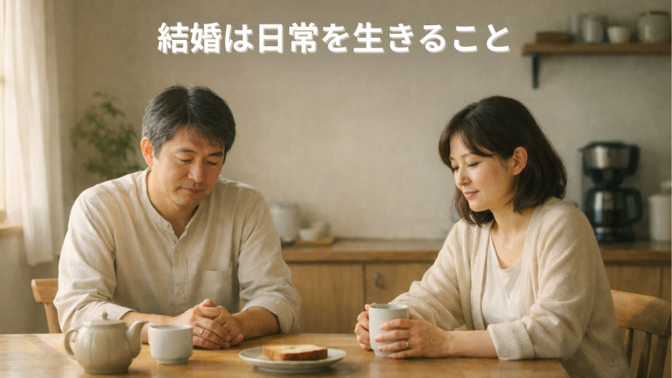 結婚生活の日常を象徴する日本人夫婦のイメージ