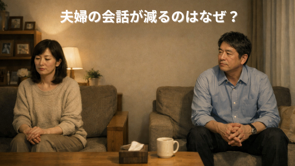 会話が減った夫婦のすれ違いを表す日本人カップルのイメージ