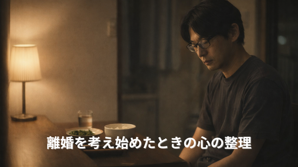 離婚を考えながら静かに自分の気持ちと向き合う日本人男性の夜の室内風景
