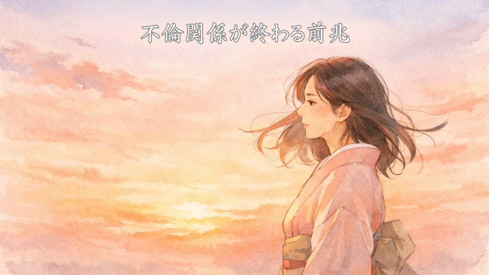夕焼けの空の下で前を向く女性の水彩イラスト