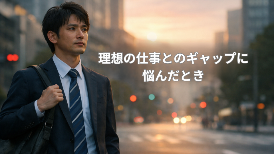 理想と現実の間で悩む仕事人のイメージ