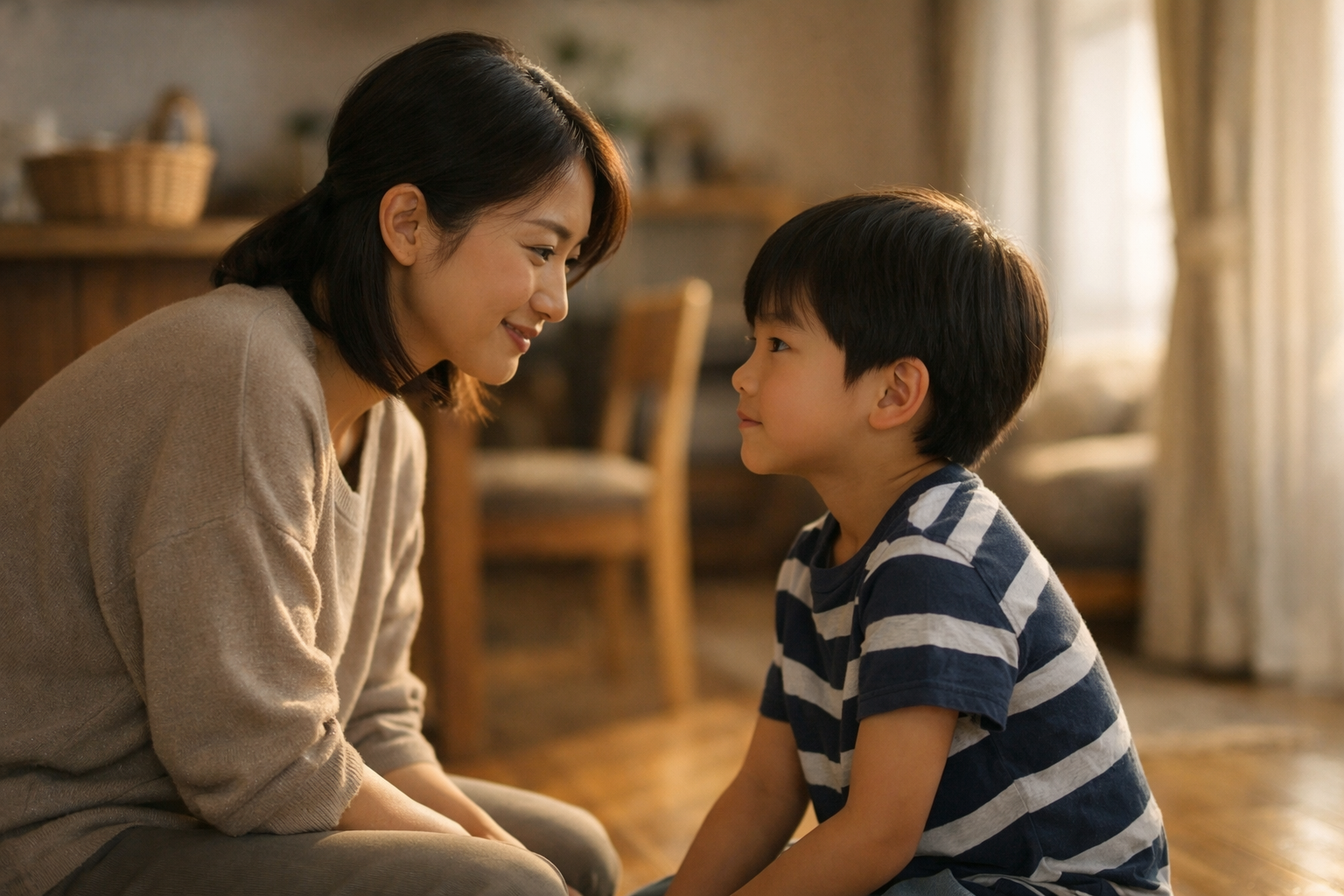 子どもと同じ目線でやさしく向き合う日本人の親