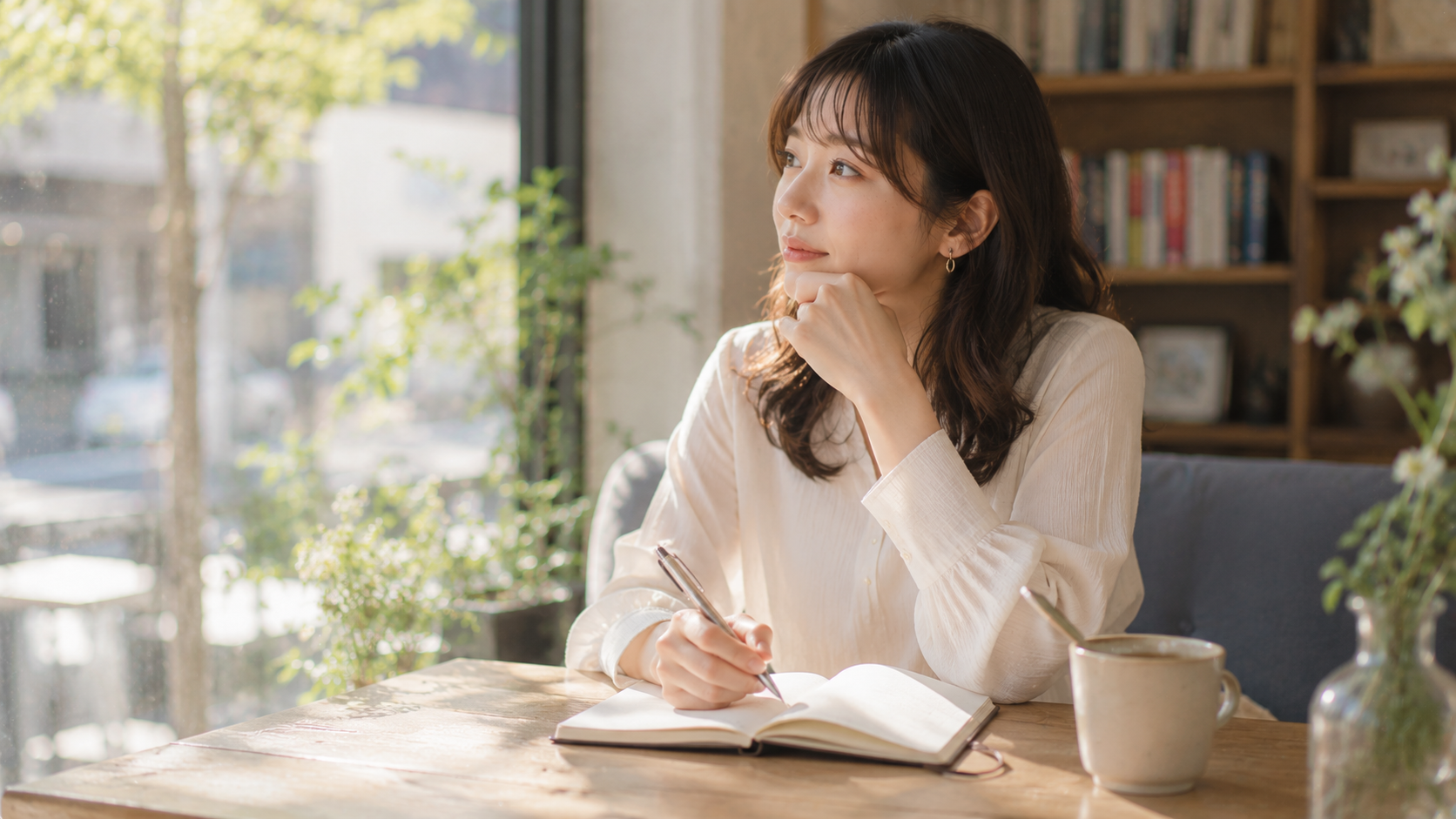 恋を通して心が豊かになる時間をイメージした日本人女性の写真風画像
