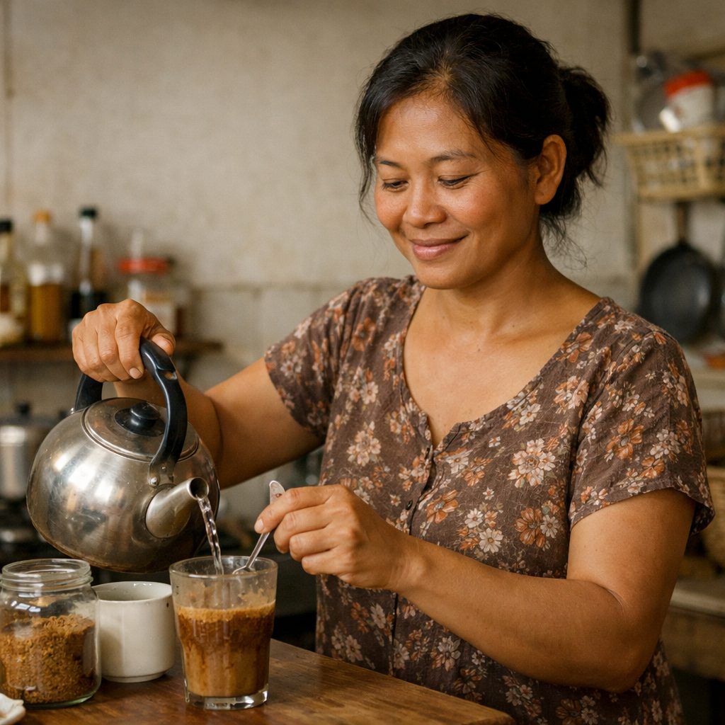 東南アジアの女性が料理をしている穏やかな日常の一コマ