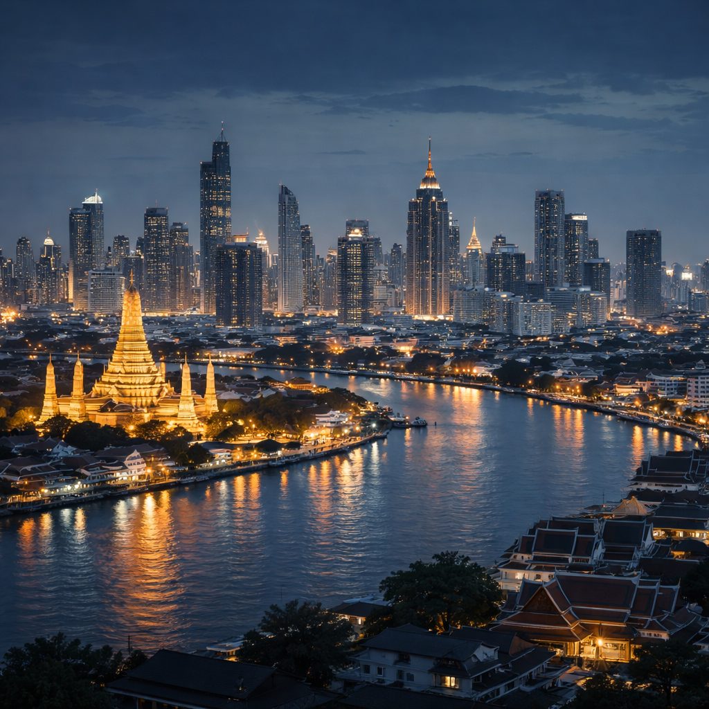 異国の街並みを前に新しい人生を考える日本人男性の後ろ姿