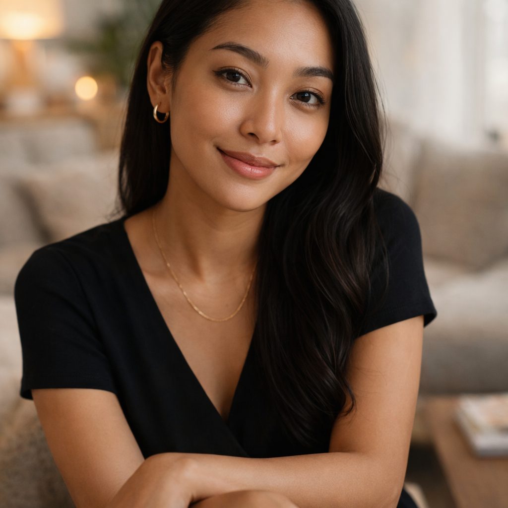 落ち着いた雰囲気の中で微笑むタイ人女性
