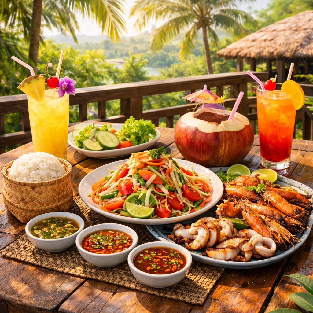 タイ料理が並ぶ色鮮やかな食卓の風景