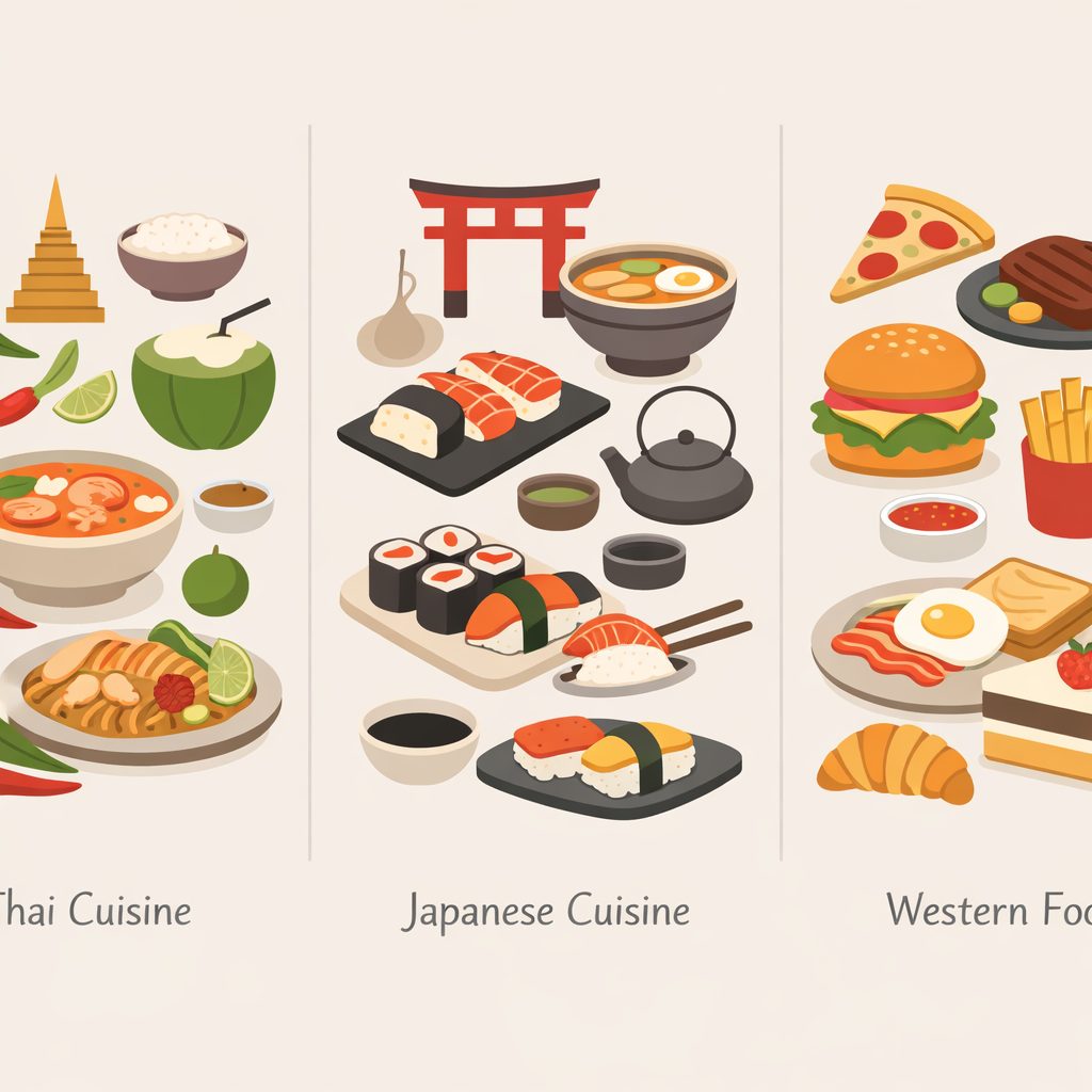 タイと日本の物価や食費を比較するグラフのイラスト