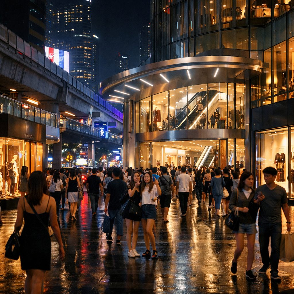 高級ブランド店が並ぶタイのショッピングモールの風景