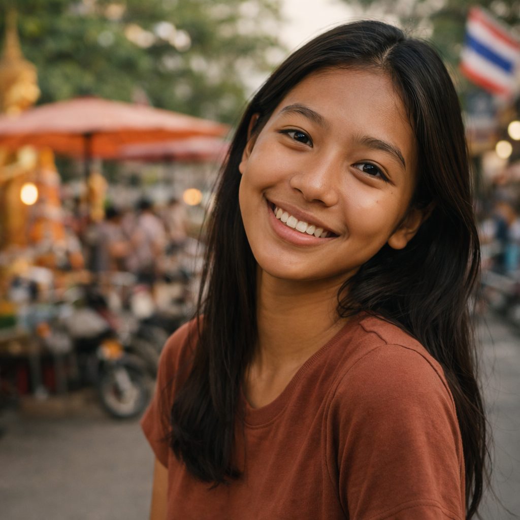 素直な感情と親しみやすさが伝わるタイ女性の中盤写真