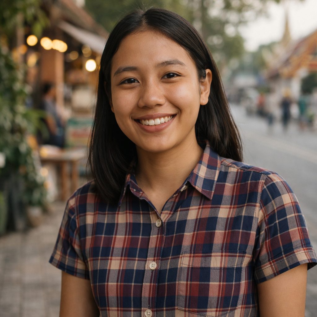 穏やかな笑顔と親しみやすさで安心感を伝えるタイ女性の中盤写真