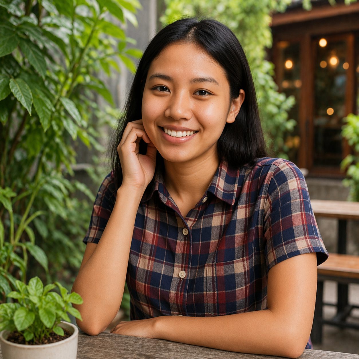 タイ女性が落ち着いた空間で自然な表情を見せる様子