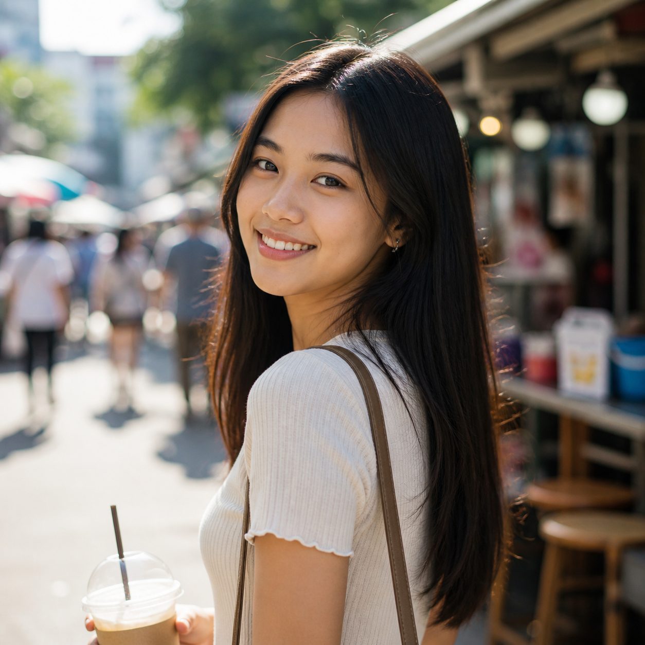 自然な日常の中でやさしい表情を見せるタイ女性の中盤写真